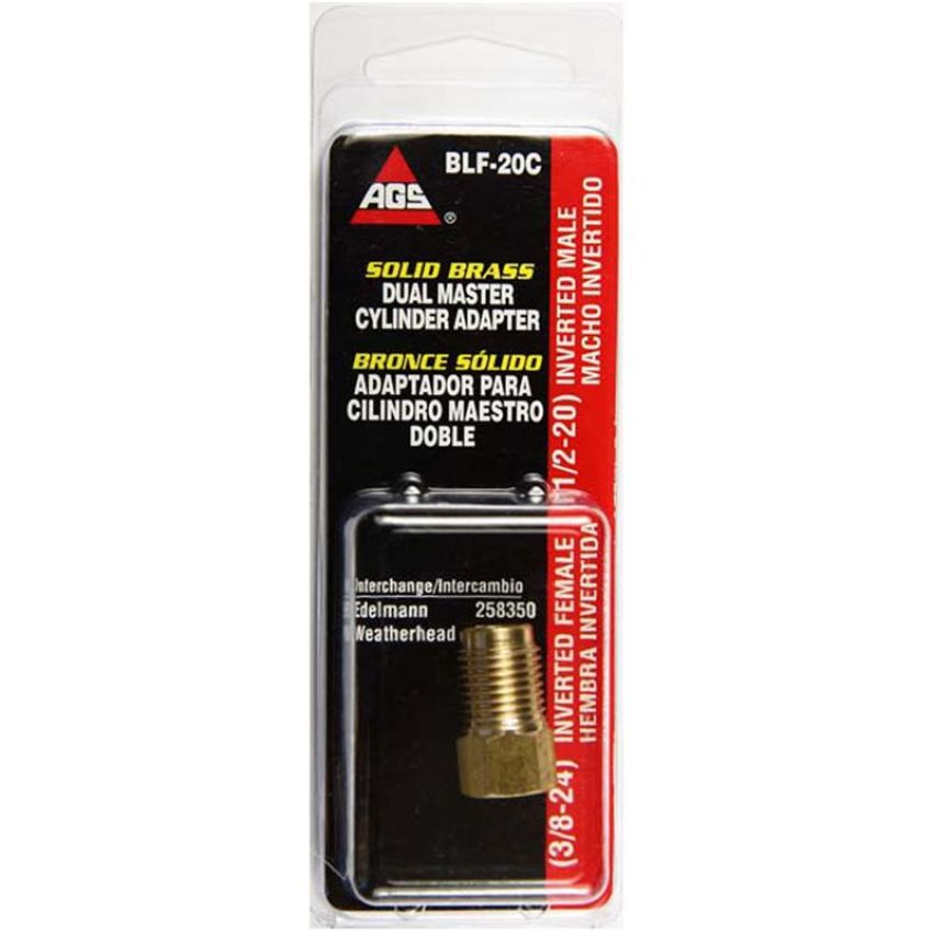 AGS BLF-20C Brass Adapter, Female(3/8-24 Inverted), Male(1/2-20 Inverted), 1/card