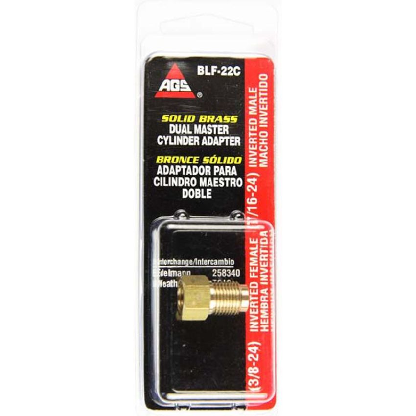 AGS BLF-22C Brass Adapter, Female(3/8-24 Inverted), Male(7/16-24 Inverted), 1/card