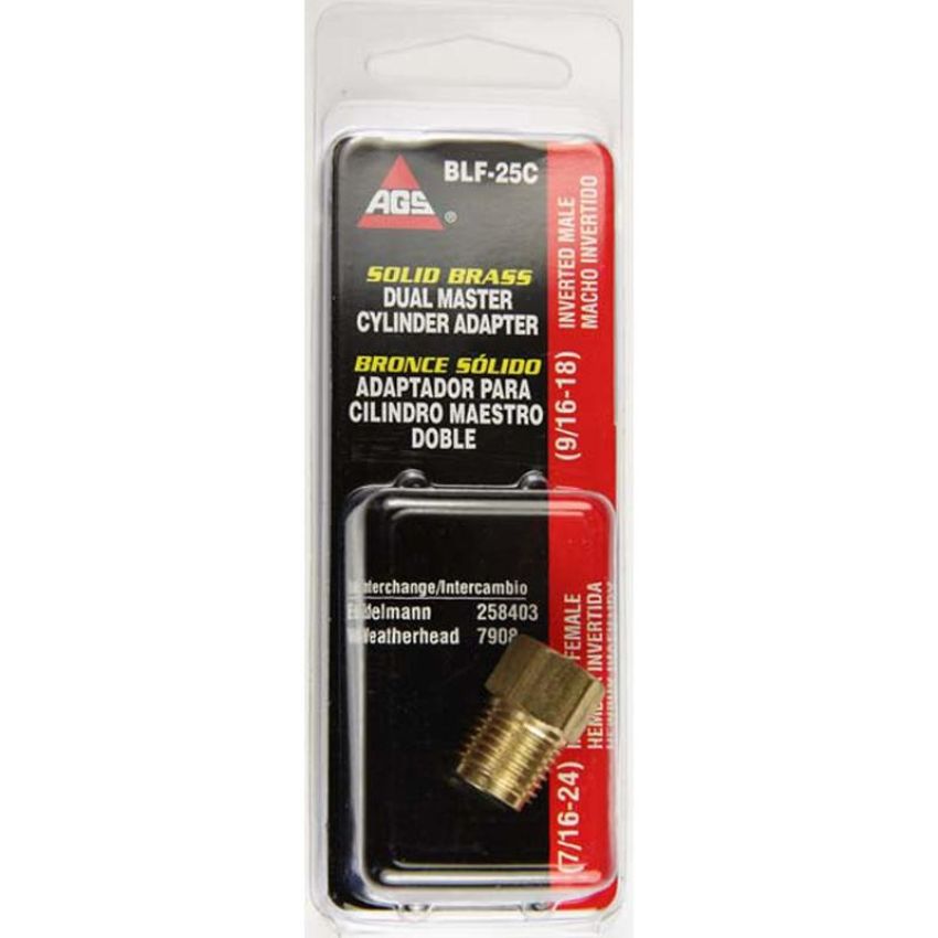 AGS BLF-25C Brass Adapter, Female(7/16-24 Inverted), Male(9/16-18 Inverted), 1/card