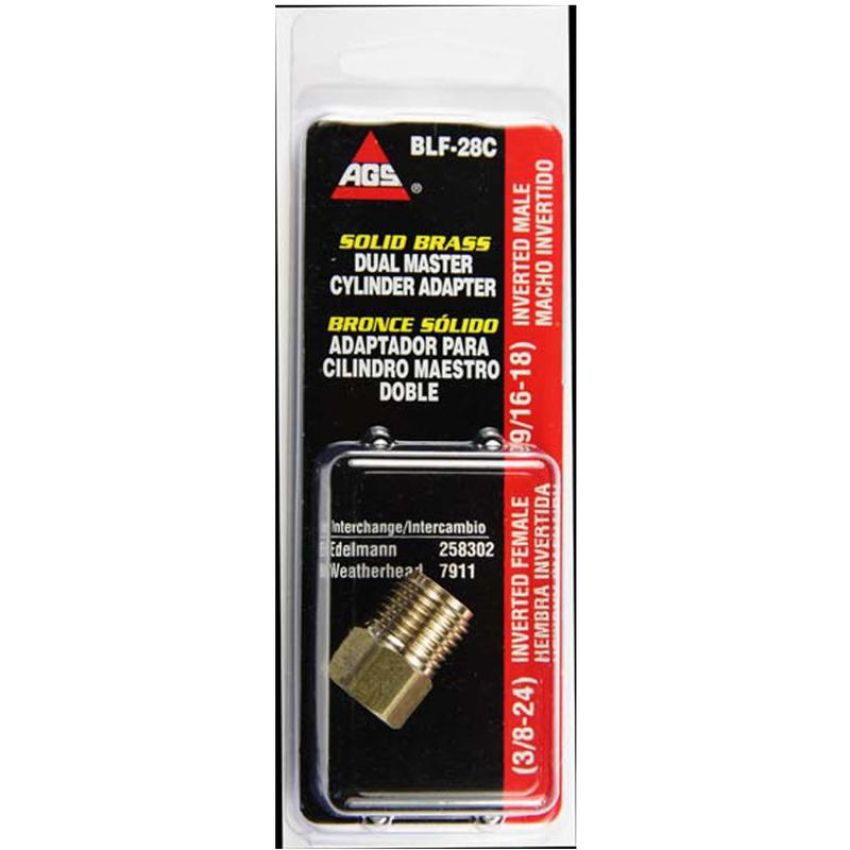 AGS BLF-28C Brass Adapter, Female(3/8-24 Inverted), Male(9/16-18 Inverted), 1/card