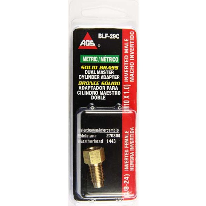 AGS BLF-29C Brass Adapter, Female(3/8-24 Inverted), Male(M10x1.0 Inverted), 1/card