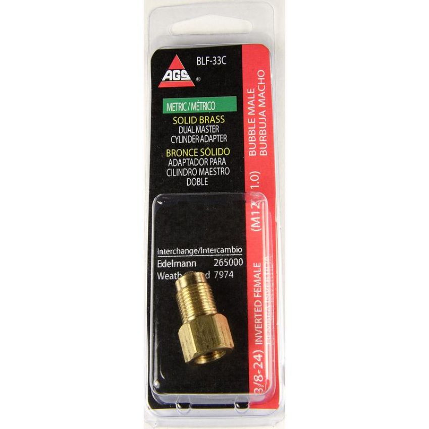 AGS BLF-33C Brass Adapter, Female(3/8-24 Inverted), Male(M12x1.0 Bubble), 1/card