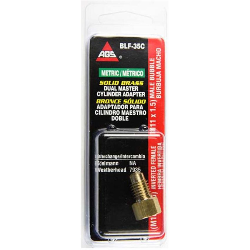 AGS BLF-35C Brass Adapter, Female(M10x1.0 Inverted), Male(M11x1.5 Bubble), 1/card