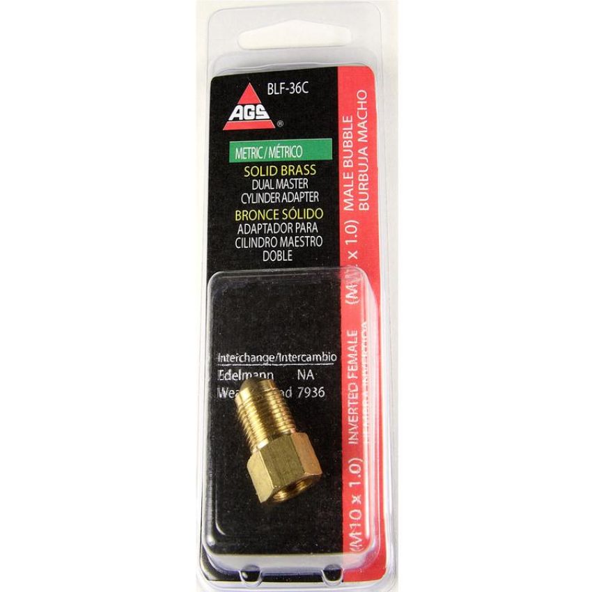 AGS BLF-36C Brass Adapter, Female(M10x1.0 Inverted), Male(M12x1.0 Bubble), 1/card