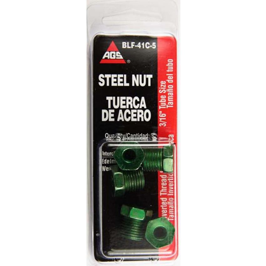 AGS BLF-41C-5 Steel Tube Nut, 3/16 (1/2-20 Inverted), 5/card