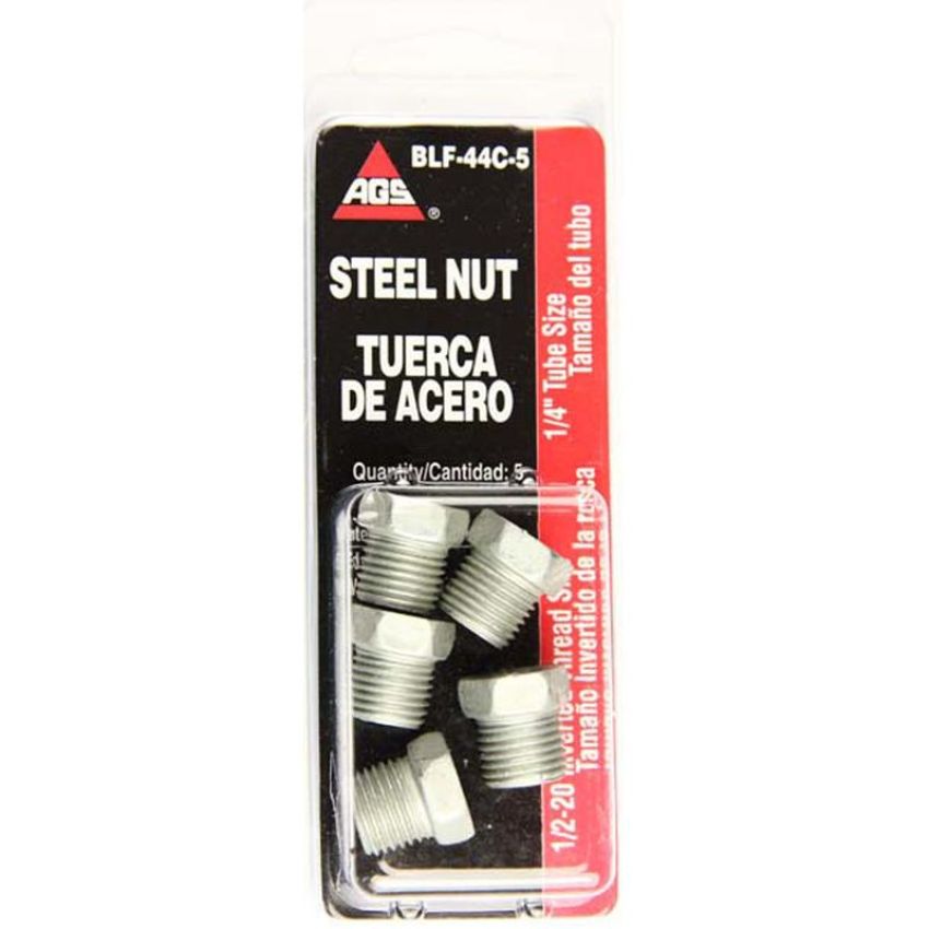 AGS BLF-44C-5 Steel Tube Nut, 1/4 (1/2-20 Inverted), 5/card