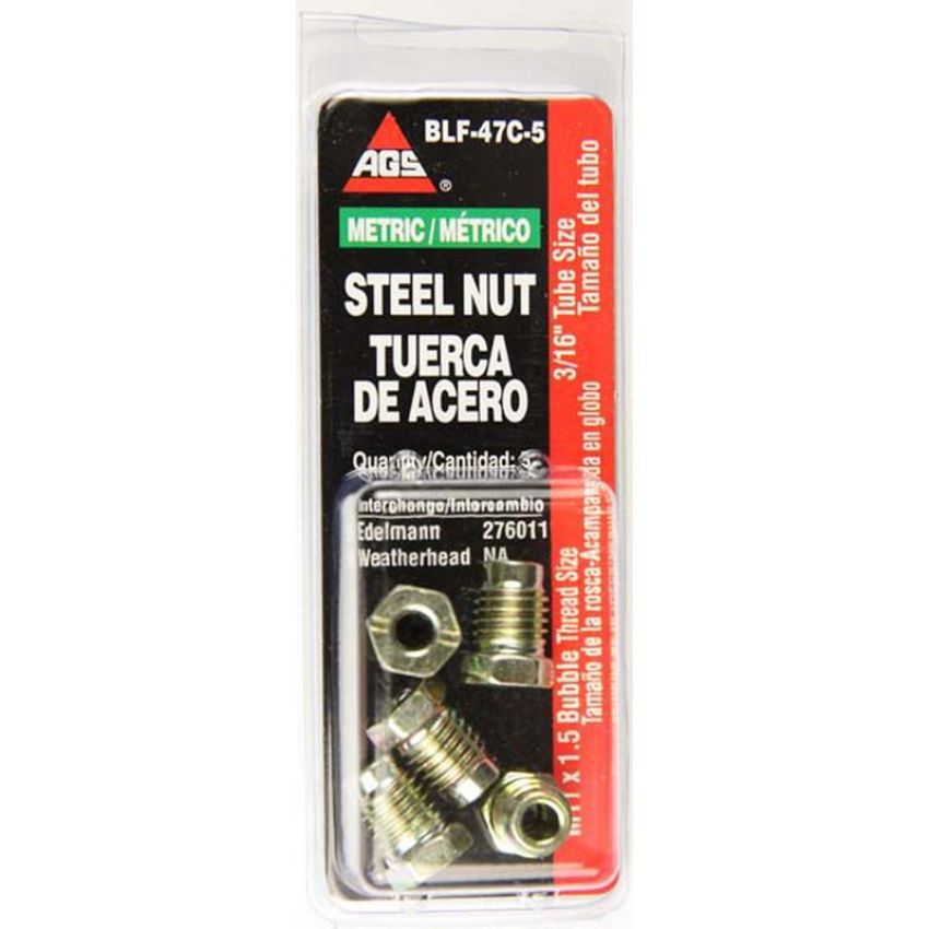 AGS BLF-47C-5 Steel Tube Nut, 3/16 (M11x1.5 Bubble), 5/card