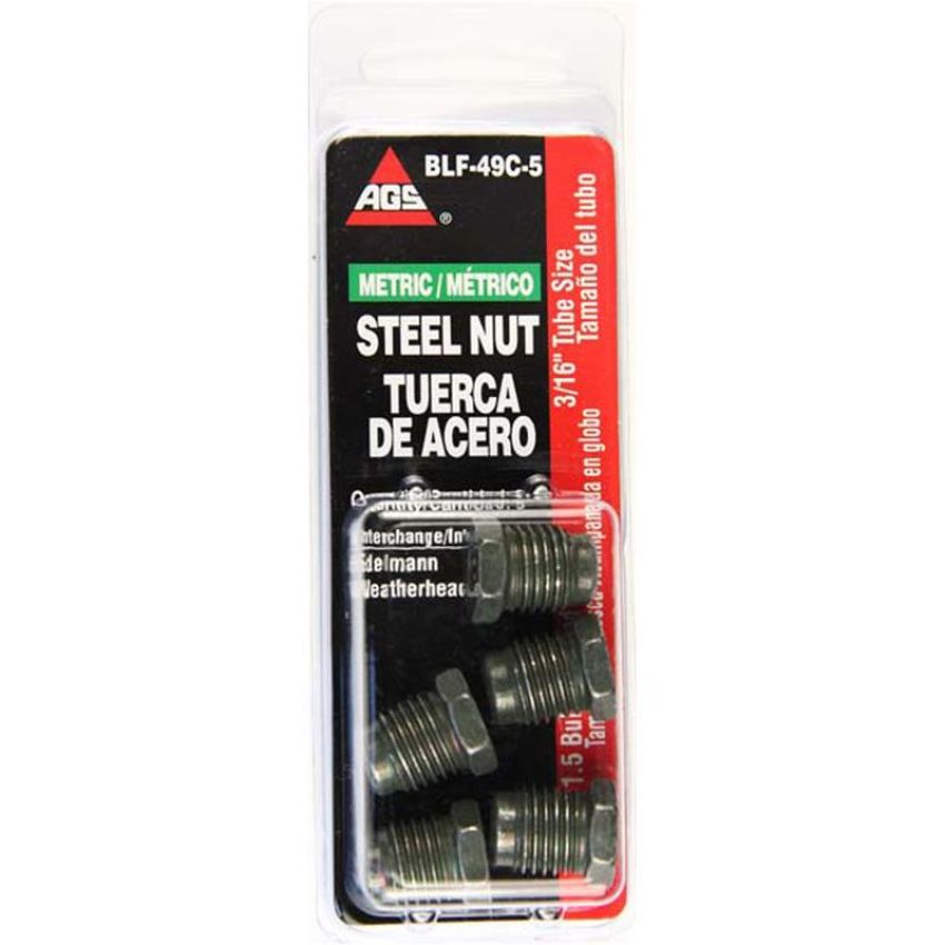 AGS BLF-49C-5 Steel Tube Nut, 3/16 (M13x1.5 Bubble), 5/card