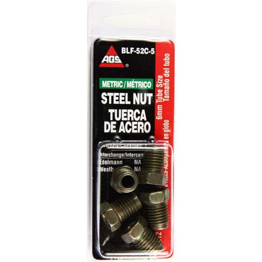 AGS BLF-52C-5 Steel Tube Nut, 6mm (M12x1.5 Bubble), 5/card