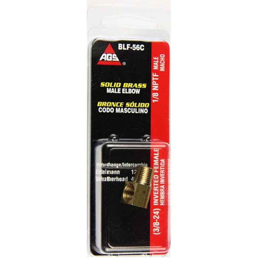 AGS BLF-56C Brass Elbow, Female(3/8-24 Inverted), Male(1/8-27 NPTF), 1/card