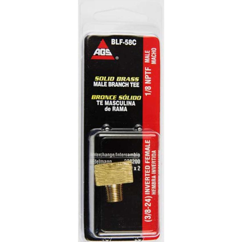 AGS BLF-58C Brass Brake Line Tee, Female(3/8-24 Inverted), Male(1/8-27 NPTF), 1/card