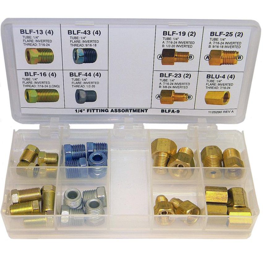 AGS BLFA-9 1/4 Tube Nut, Union, Adapter Fitting Assortment, 8 SKU, BLFA-9