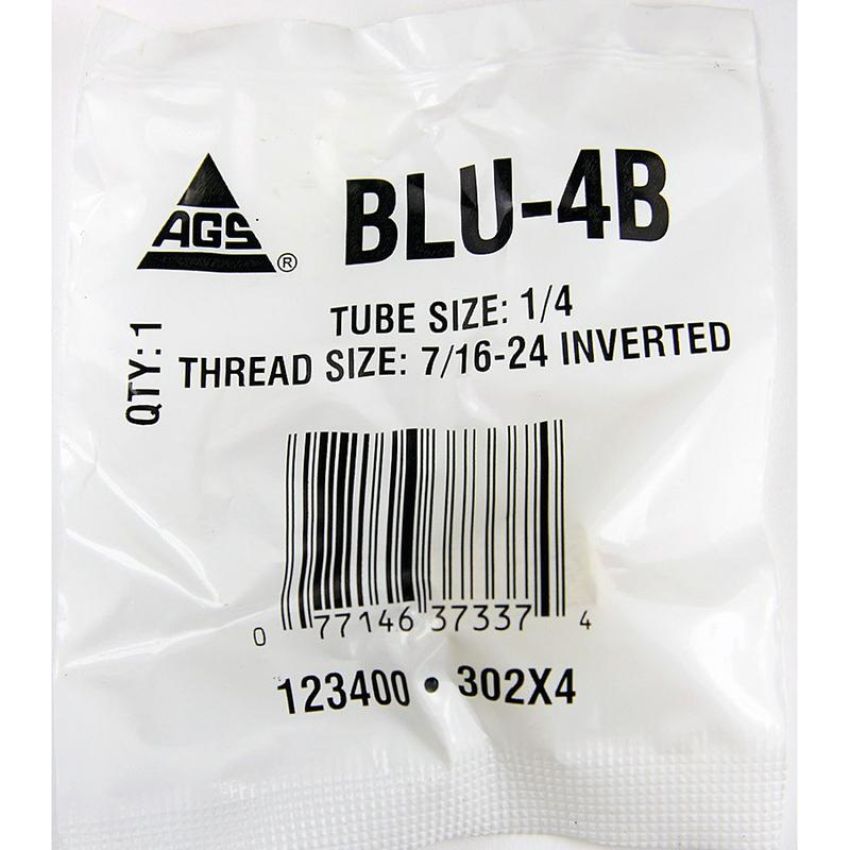 AGS BLU-4 Brass Brake Line Union, 1/4 (7/16-24 Inverted), 10/bag