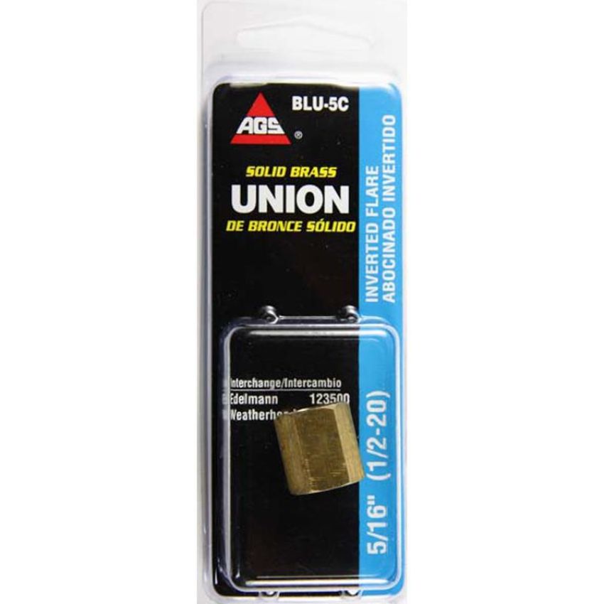 AGS BLU-5C Brass Brake Line Union, 5/16 (1/2-20 Inverted), 1/card