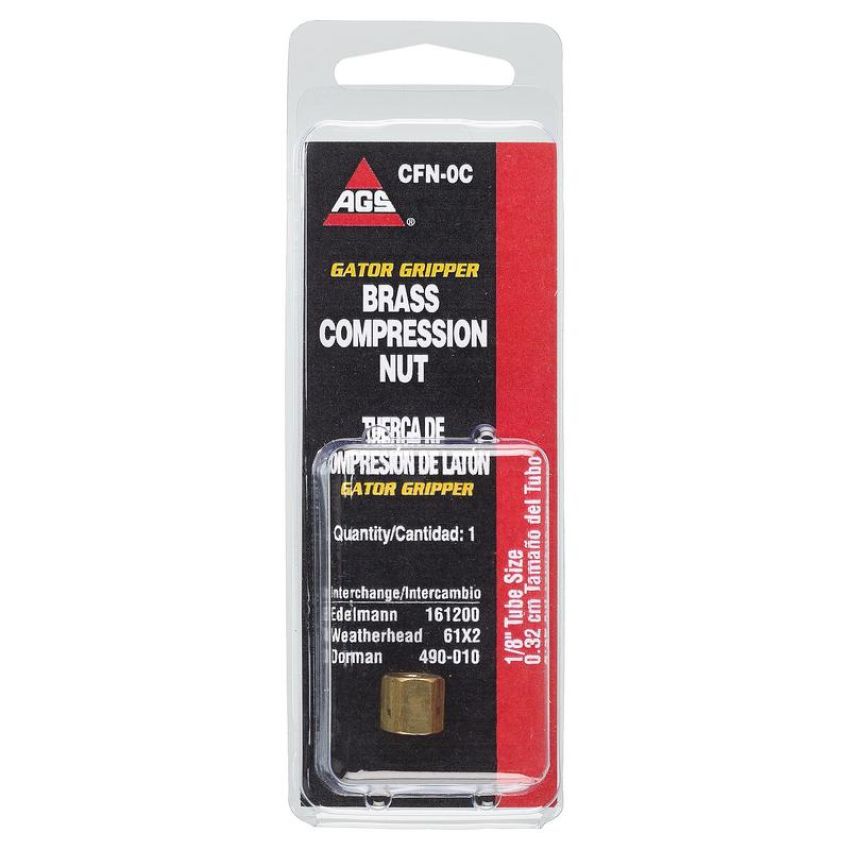 AGS CFN-0B Brass Compression Nut, 1/8 Tube, 1/bag