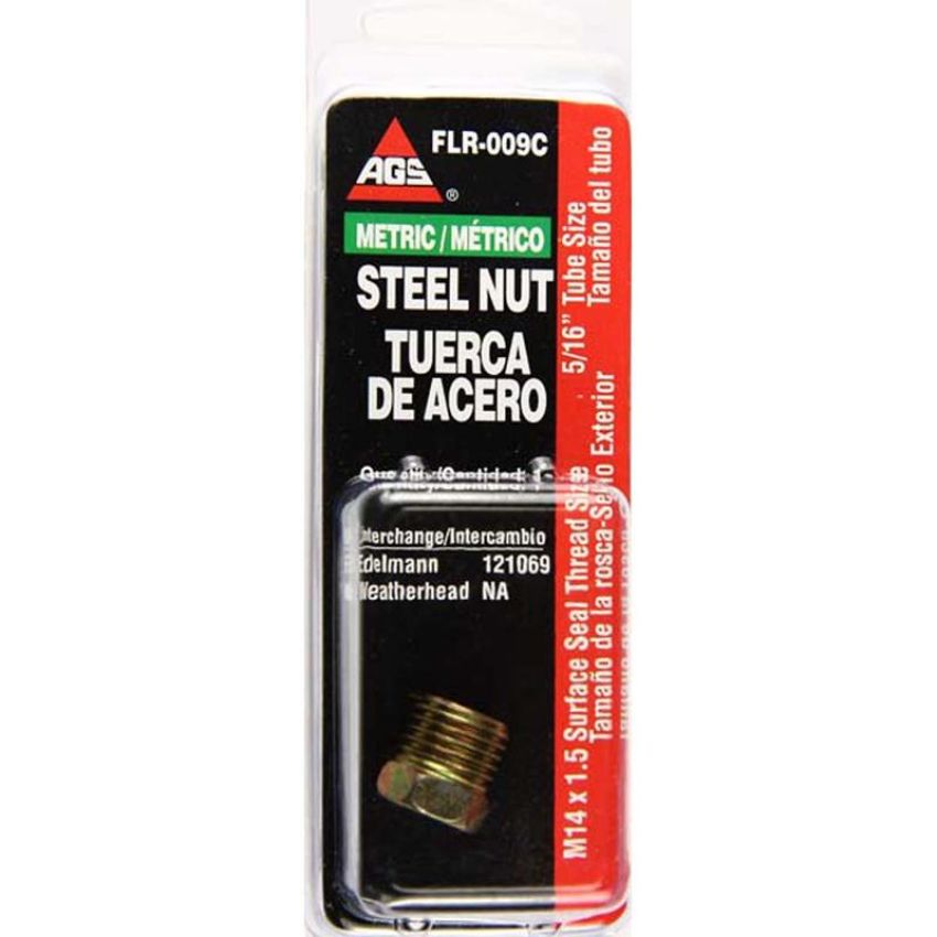 AGS FLR-009C Steel Tube Nut, 5/16 (M14x1.5 Surface Seal), 1/card