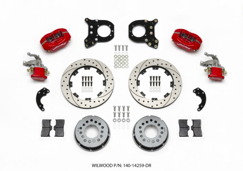Wilwood 140-14259-DR Forged Dynalite P/S Rear Kit w/MC4 P-Brake Drill Red Chev 12 Bolt w/Clip Elimin-Staggered