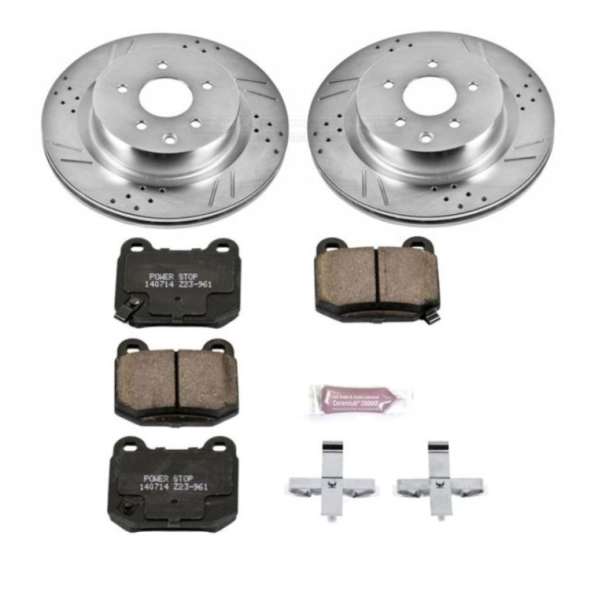 PowerStop K5303 Z23 Daily Driver Carbon-Fiber Ceramic Brake Pad and Drilled & Slotted Rotor Kit