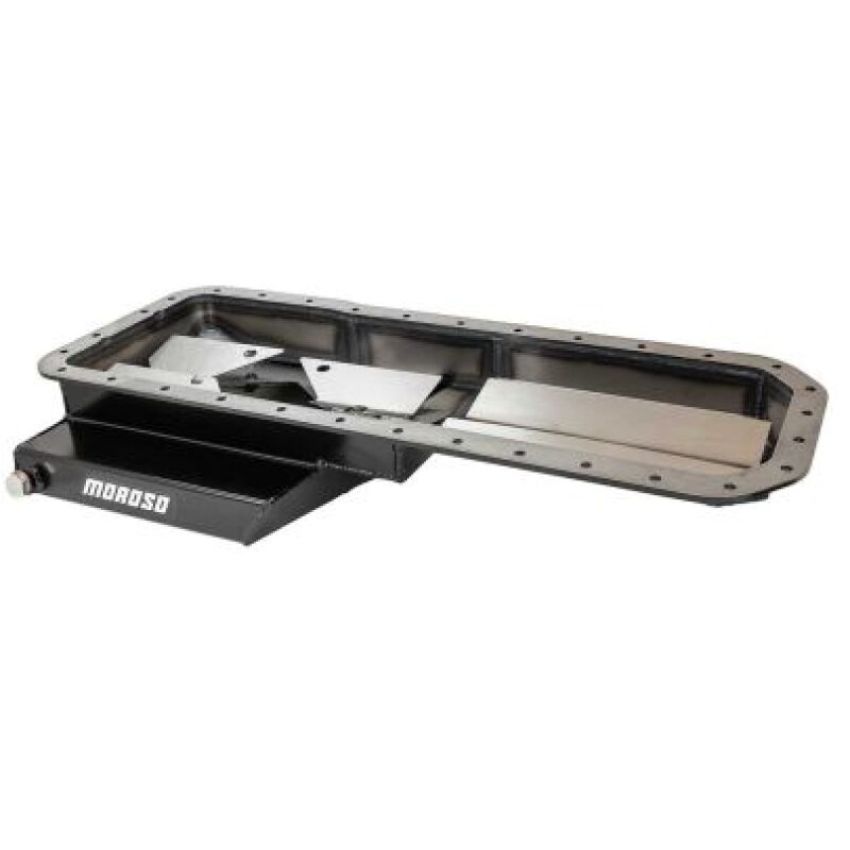 Moroso 20977 Datsun/Nissan L24/L26/L28 Road Race Baffled Wet Sump 5.6 Qt 6.25in Deep Steel Oil Pan (Black)