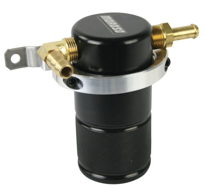 Moroso 85601 90-05 Mazda Miata Air/Oil Separator Catch Can - Small Body - Billet Aluminum - Black Finish