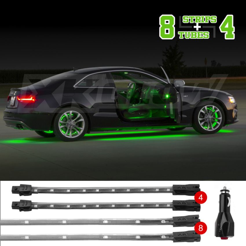 XKGLOW XK041005-G XK Glow Strip Single Color Underglow LED Accent Light Car/Truck Kit Green - 8x24In Tube + 4x8In