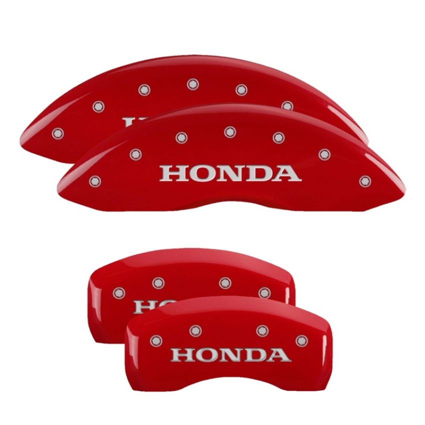 MGP 20201SHONRD 4 Caliper Covers Engraved Front & Rear Honda Red finish silver ch