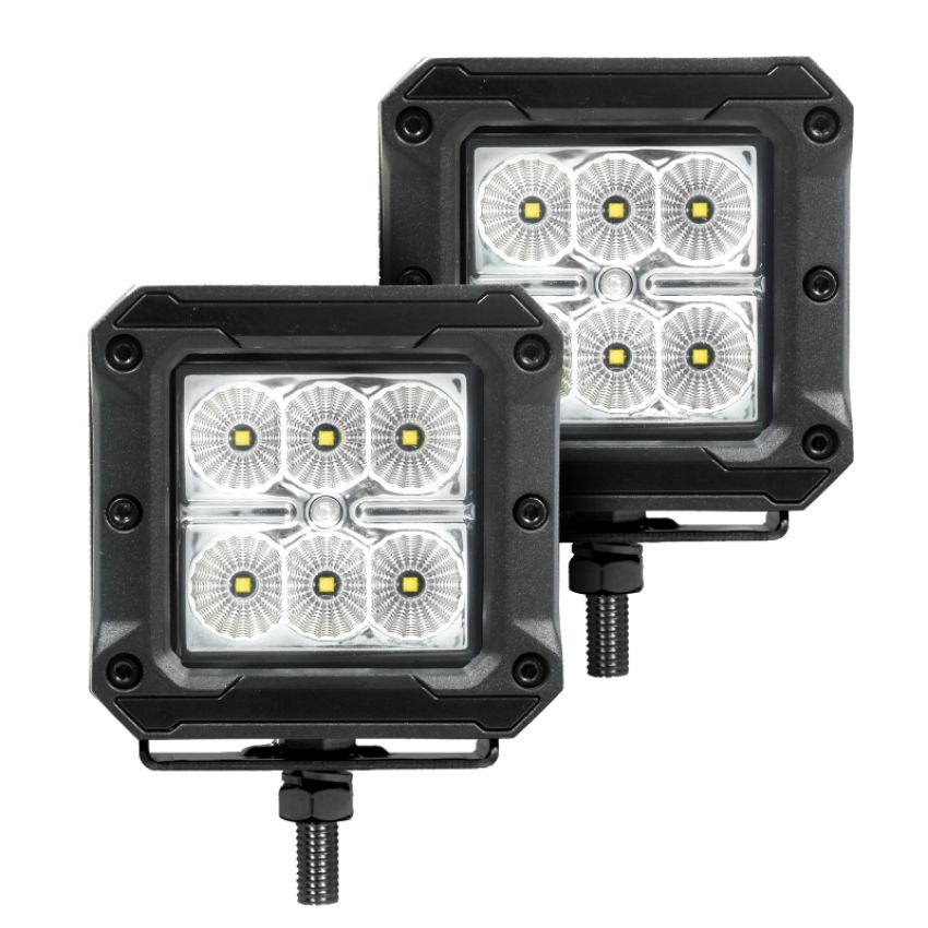 Go Rhino 751803023FCS Xplor Bright Series Cube LED Flood Light Kit (Surface/Threaded Stud Mount) 3x3 - Blk (Pair)