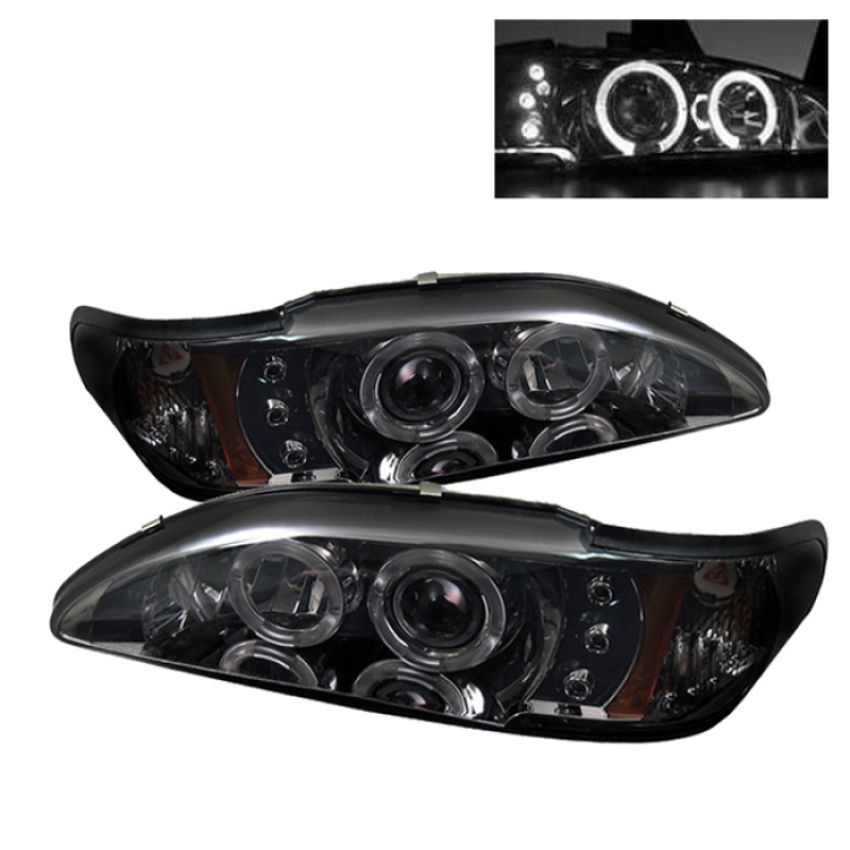 SPYDER 5010414 1PC Projector Headlights - LED Halo - Amber Reflector - Smoke