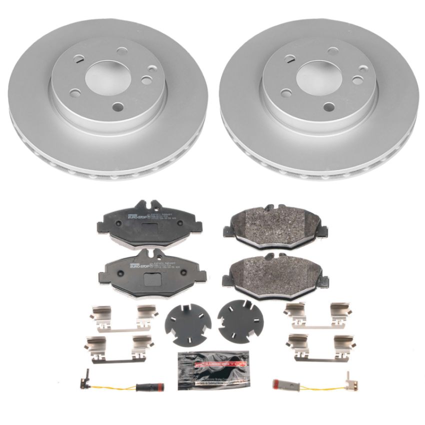PowerStop ESK5325A Genuine Geomet Coated Rotors, ECE-R90 Brake Pads + Hardware Kit