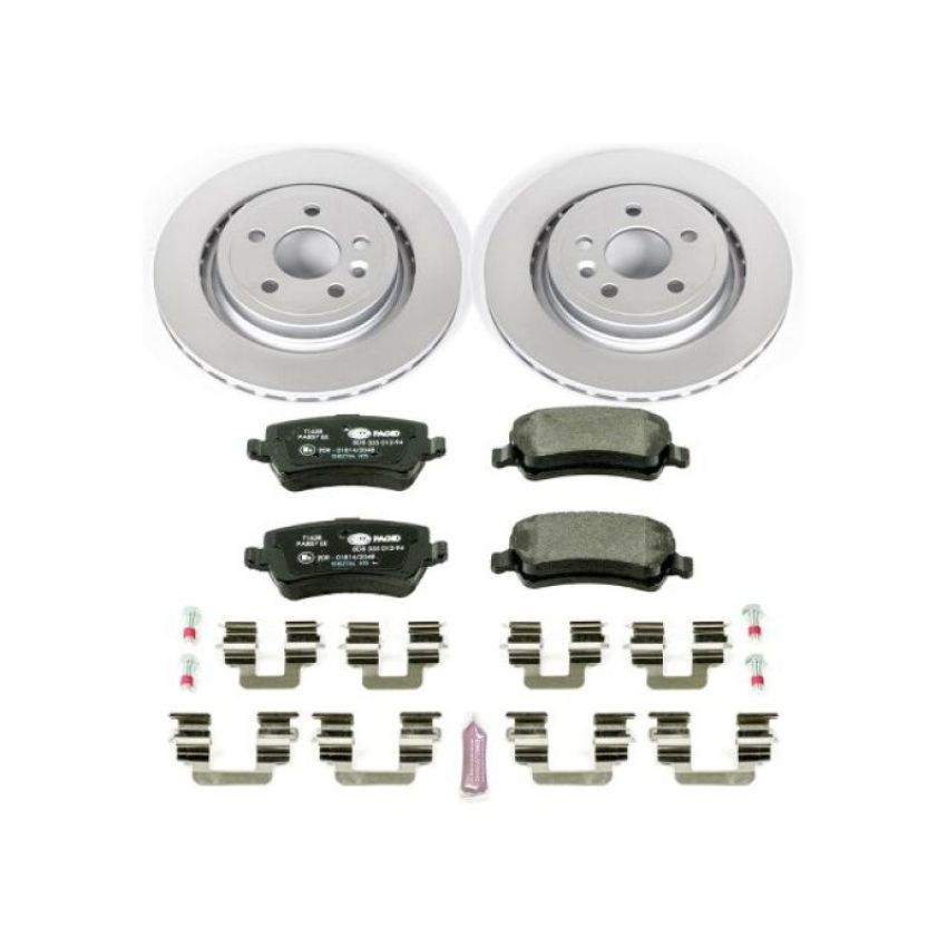 PowerStop ESK4702 Genuine Geomet Coated Rotors, ECE-R90 Brake Pads + Hardware Kit