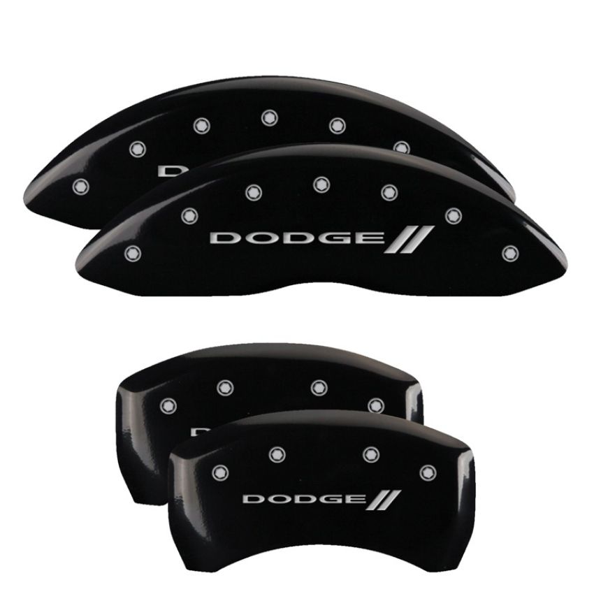 MGP 12005SDD3BK 4 Caliper Covers Engraved Front & Rear With stripes/Dodge Black finish silver ch