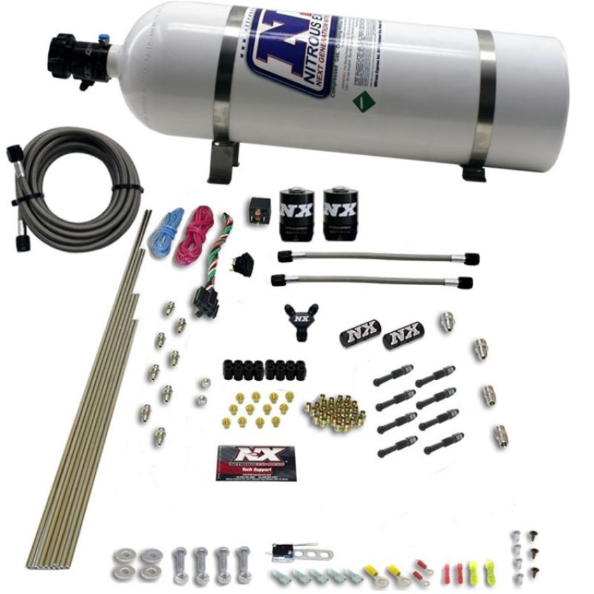 Nitrous Express 93006-15 8 CYL DRY DIRECT PORT, 2 SOLENOIDS, WITH 15LB BOTTLE (200-600HP JETTING)