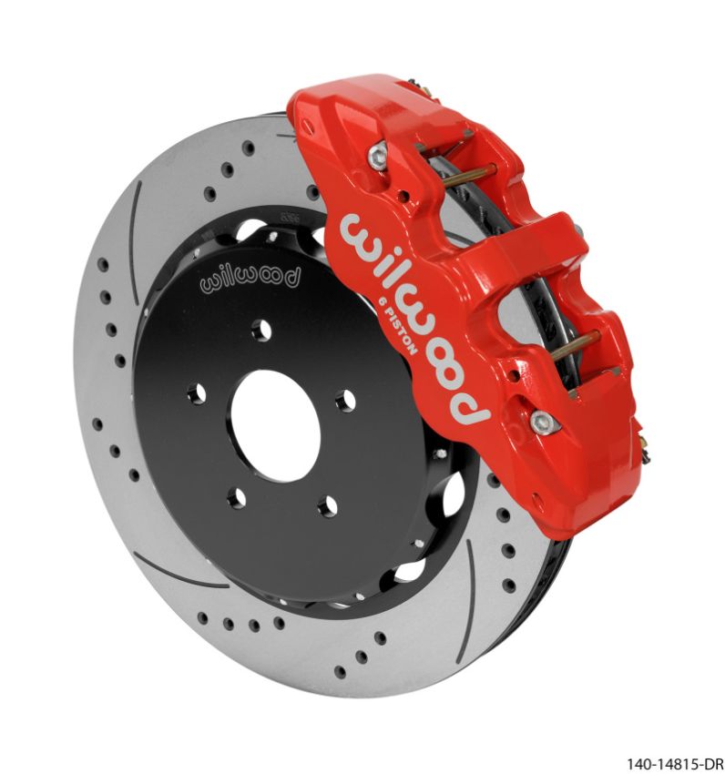 Wilwood 140-14815-DR AERO6 Front Hat Kit 14.00 Drilled Red 03-09 Nissan 350Z w/Lines