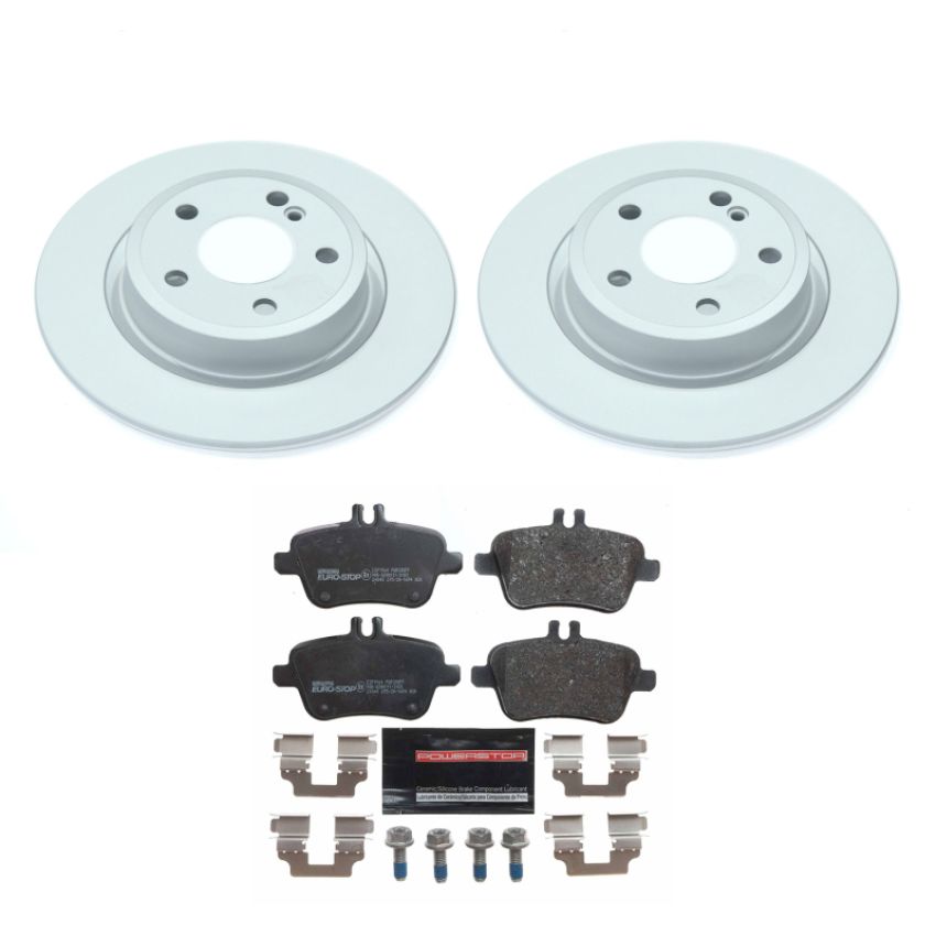 PowerStop ESK7377 Genuine Geomet Coated Rotors, ECE-R90 Brake Pads + Hardware Kit