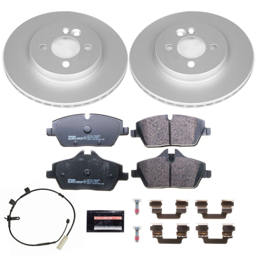 PowerStop ESK6739 Genuine Geomet Coated Rotors, ECE-R90 Brake Pads + Hardware Kit