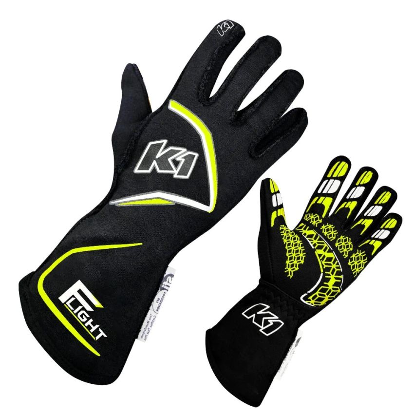 K1 RACEGEAR K1R23-FLT-NFY-2XL Gloves Flight XX-Large Black-Flo Yellow