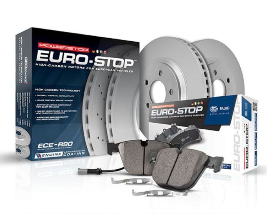PowerStop ESK940 Genuine Geomet Coated Rotors, ECE-R90 Brake Pads + Hardware Kit