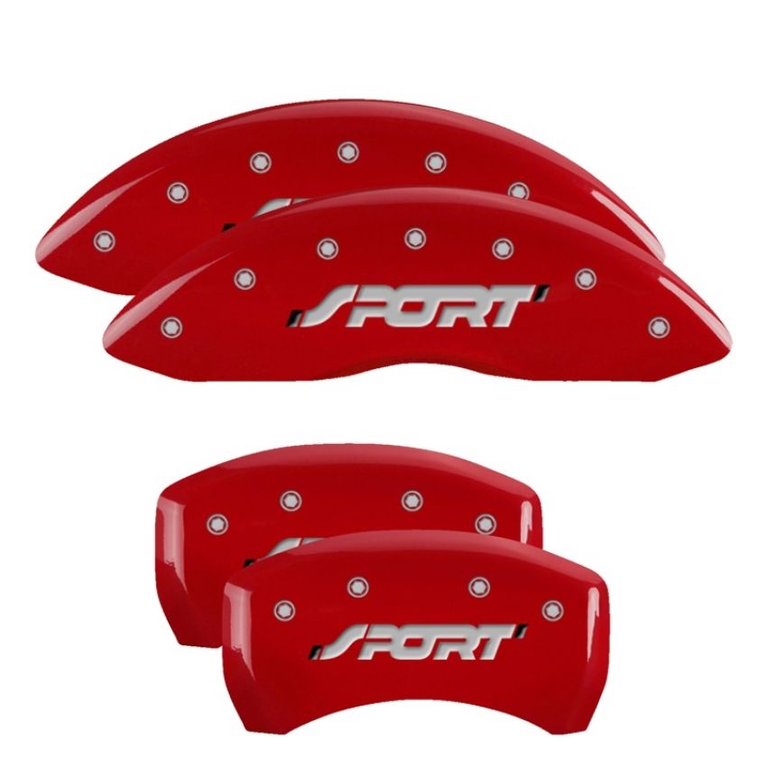 MGP 10229SSPORD 4 Caliper Covers Engraved Front & Rear SPORT Red finish silver ch
