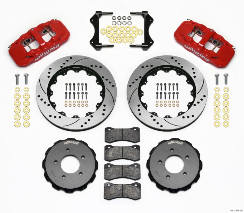 Wilwood 140-11974-DR AERO6 Front Hat Kit 14.00 Drilled Red 99-06 BMW E46