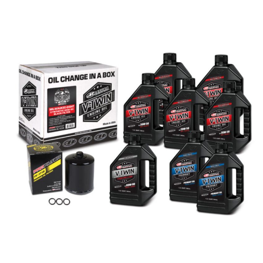 Maxima 90-129018PB V-Twin Oil Change Kit Synthetic w/Black Filter Milwaukee-Eight