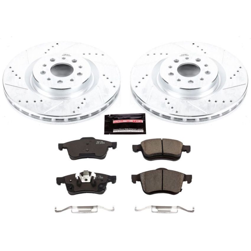 PowerStop K7302 Z23 Daily Driver Carbon-Fiber Ceramic Brake Pad and Drilled & Slotted Rotor Kit