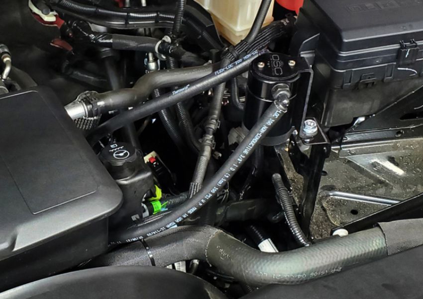 J&L 20-21 Chevy Silverado/GMC Sierra 2500/3500 6.6L Drivers Side Oil Separator 3.0 - Black Anodized