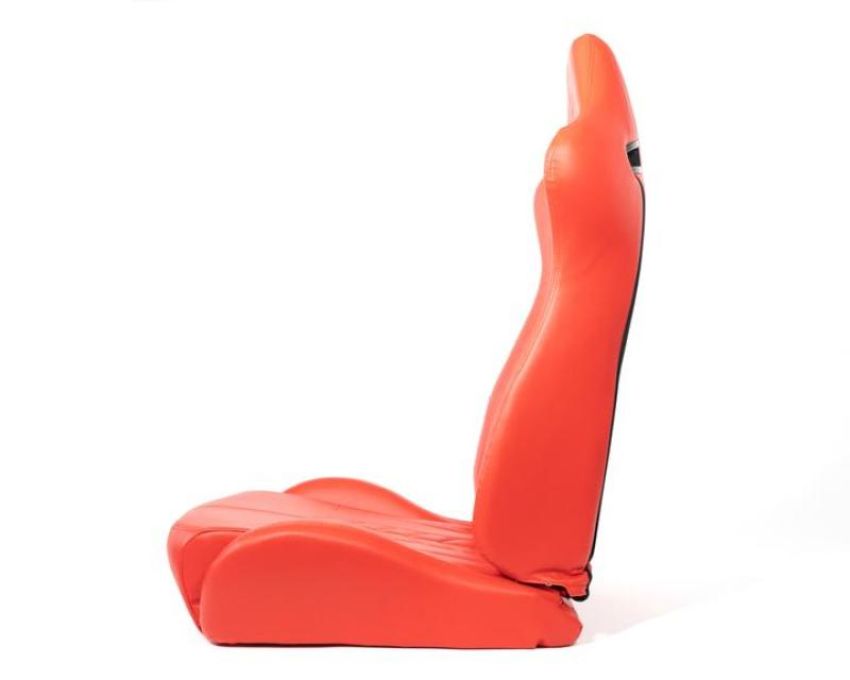 NRG RSC-810RD L/R Reclinable Sport Seats (Pair) The Arrow Red Vinyl w/ Pressed  Logo w/ Red Stitch