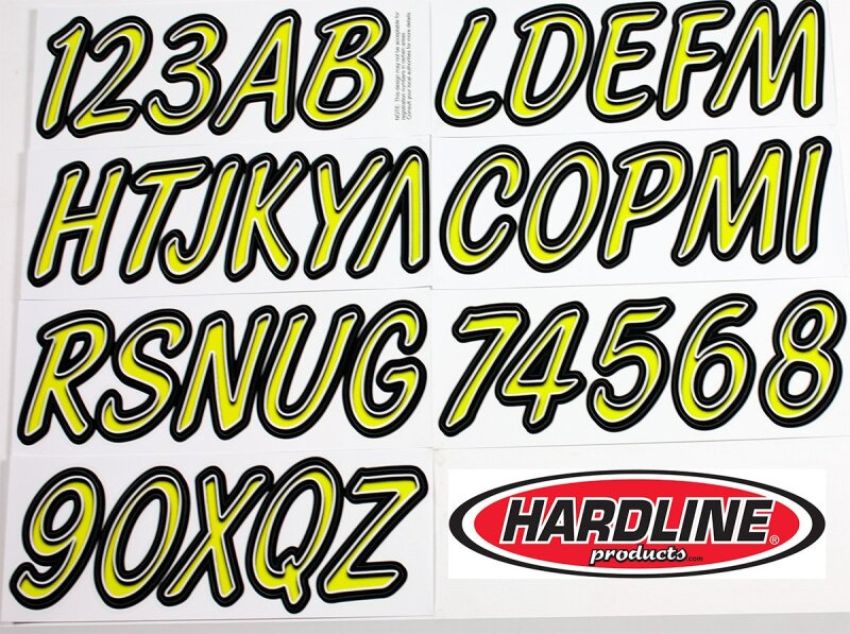 Hardline LYBKG400 Boat Lettering Registration Kit 3 in. - 400 Lime Yellow/Black
