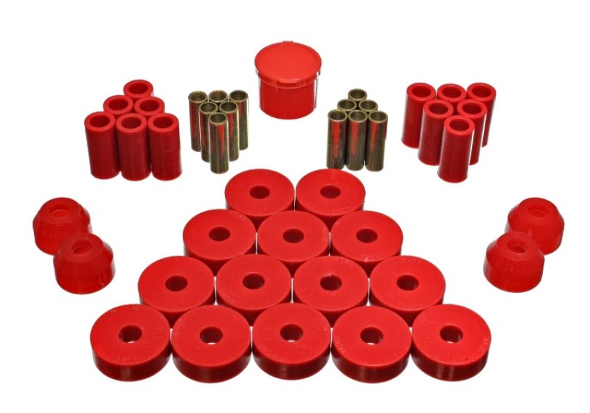 Energy Suspension 2.18104R 55-75 Jeep CJ5/CJ6 Red Hyper-Flex Master Bushing Set