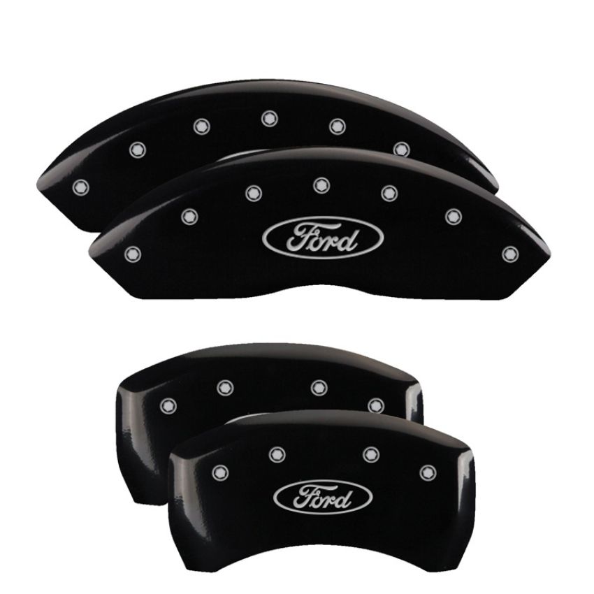 MGP 10198SFRDBK 4 Caliper Covers Engraved Front & Rear Oval logo/Ford Black finish silver ch