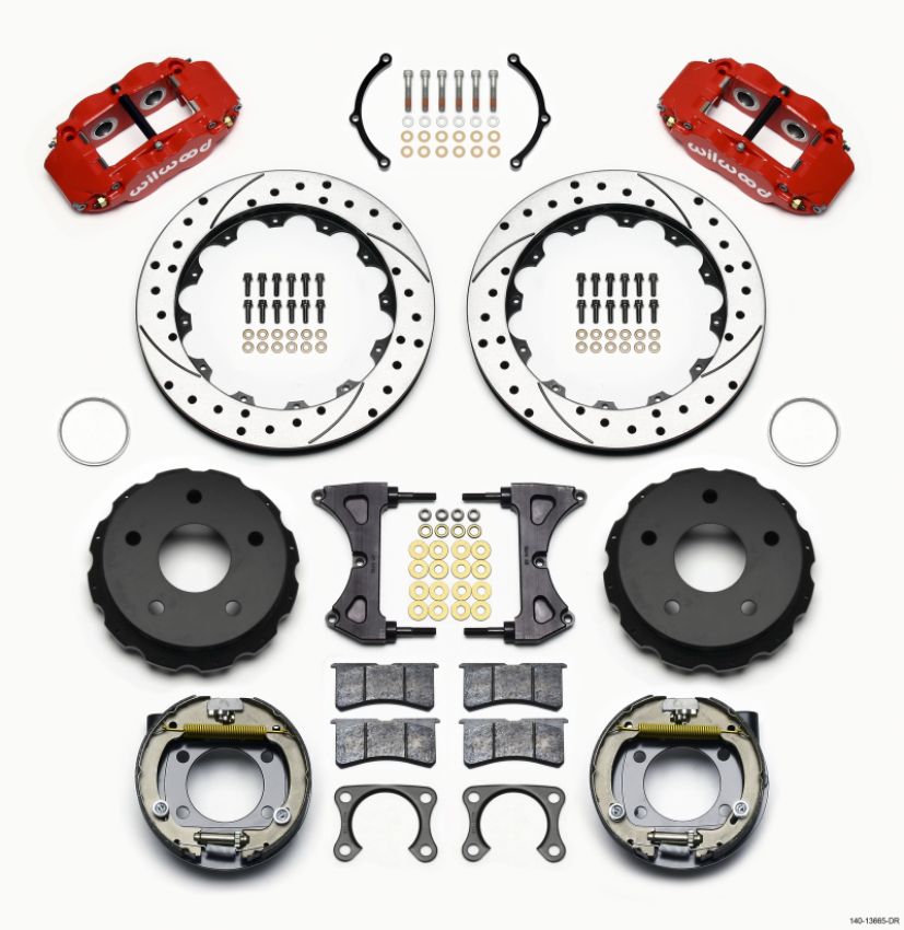 Wilwood 140-13665-DR Narrow Superlite 4R Rear P-Brk Kit 12.88in Drilled Red Big Ford 2.38in Off Bronco 5 x 5.50