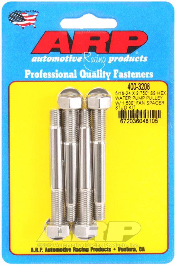 ARP 400-3208 5/16-24 X 2.750 SS Hex Water Pump Pulley w/ 1.500in Fan Spacer Stud Kit