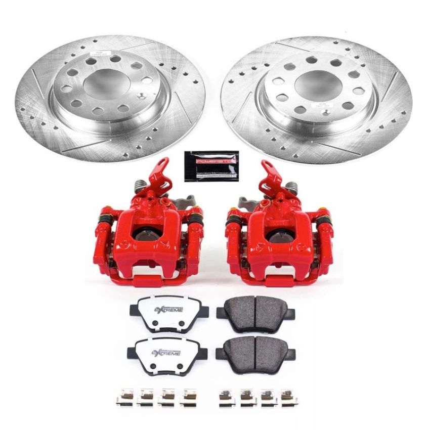 PowerStop KC5667-26 Z26 Street Performance Ceramic Brake Pad, Drilled Slotted Rotor, and Caliper Kit