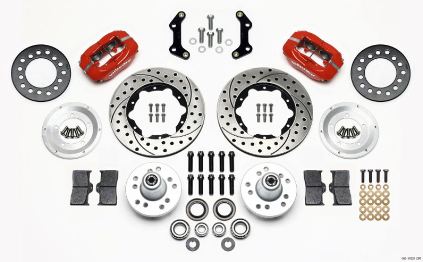 Wilwood 140-11021-DR Forged Dynalite Front Kit 11.00in Drilled Red 70-72 CDP B & E Body-Disc